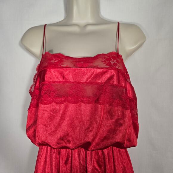Vtg Flair Lingerie Union Made Maxi Slip Dress Romantic Valentines Lace Large - Picture 3 of 7